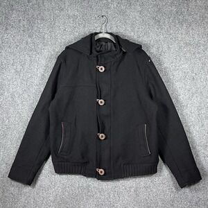 Massimo Dutti Wool Blend Utility Toggle Zip Coat Jacket Black Mens Size Large